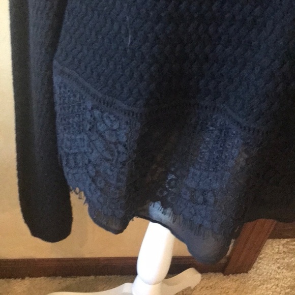 Lucky Brand Long Black Woven Sweater w/sheer edge - Picture 2 of 5